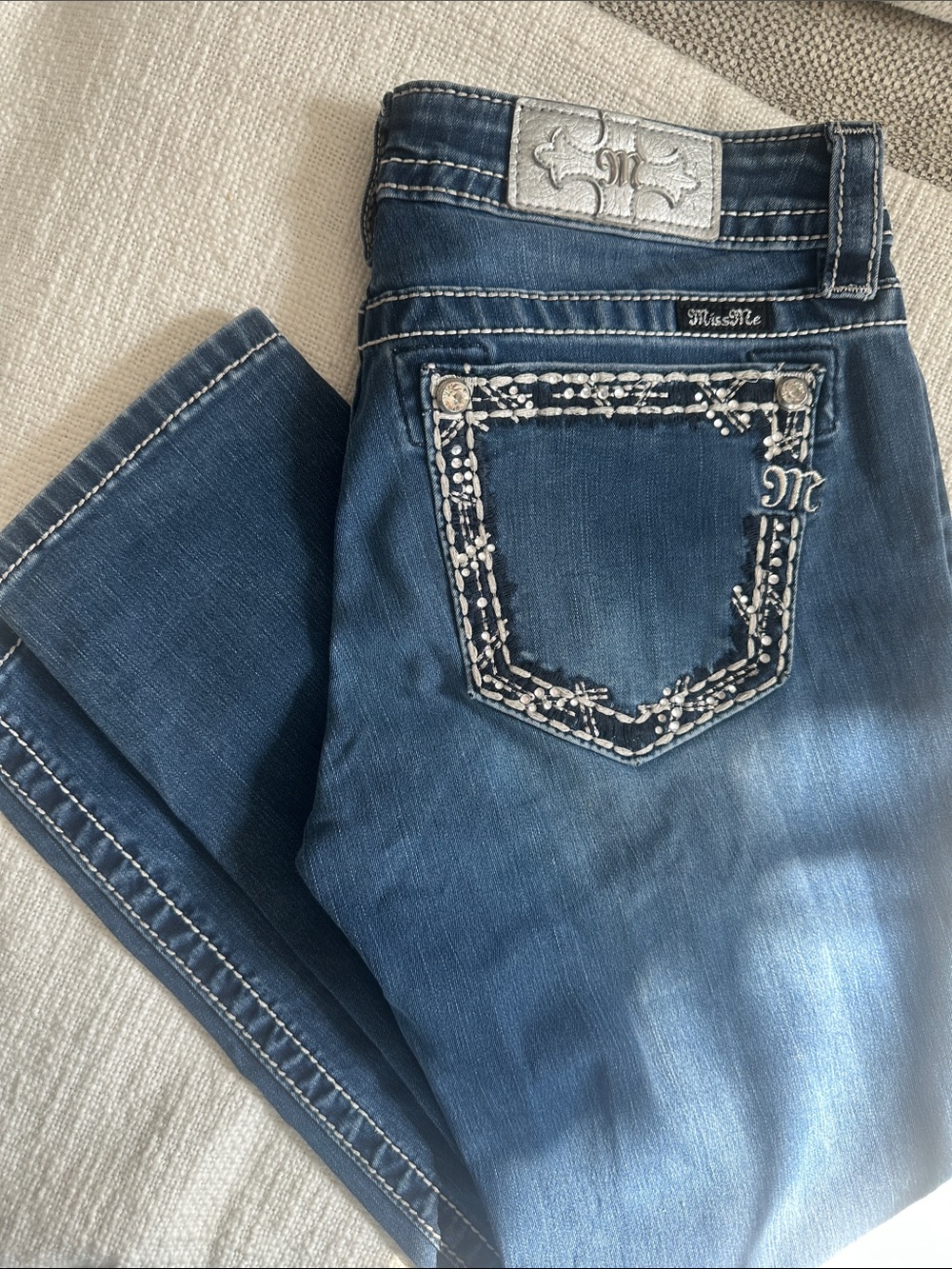 Miss Me Blue Embroidered Pocket Boot Cut Jeans